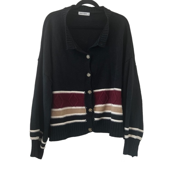 Grace Karin Sweaters - Grace Karin Black Maroon & Tan Cardigan Sweater